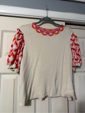 VOY Retro Print Puff Sleeve Top – Size Large